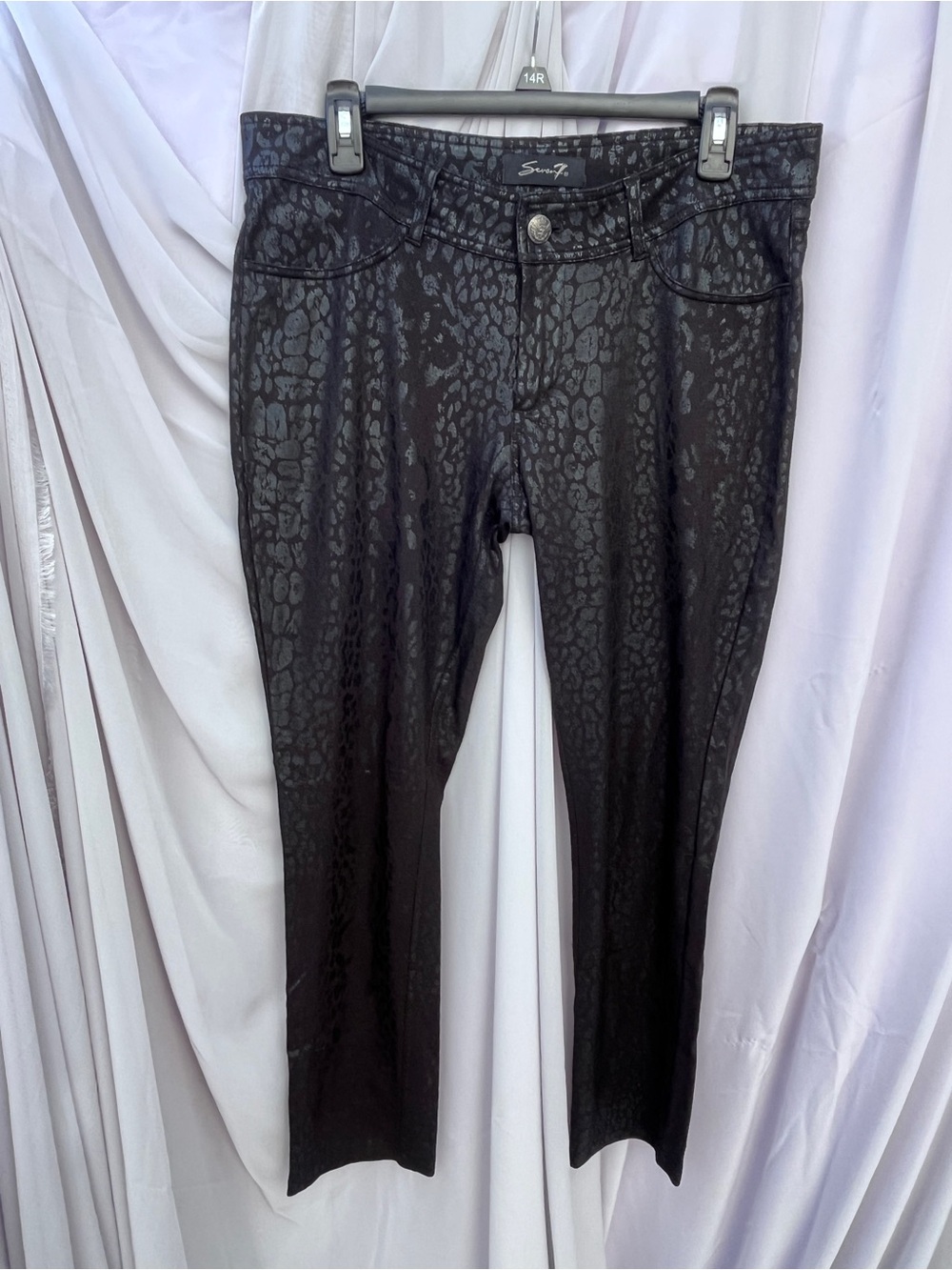 Seven7 Black Coated Animal-Print Straight Leg Jeans
